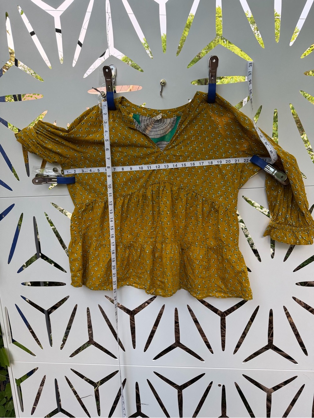 Ivy Jane Mustard Floral V-Neck Peasant Top 100% cotton - Picture 2 of 4